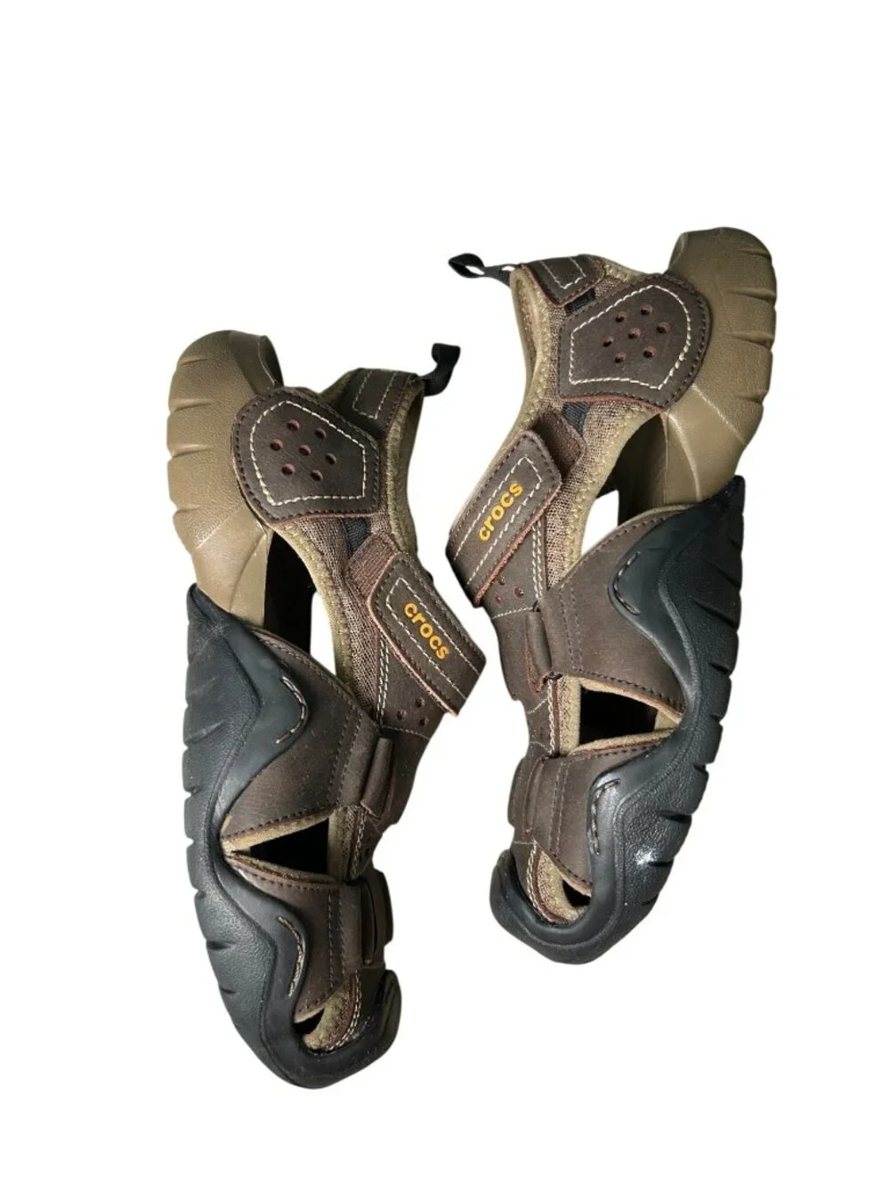 Crocs Mens Brown Tan Closed Toe Sandals Sz 10 Adjustable Straps Rugged Outdoor